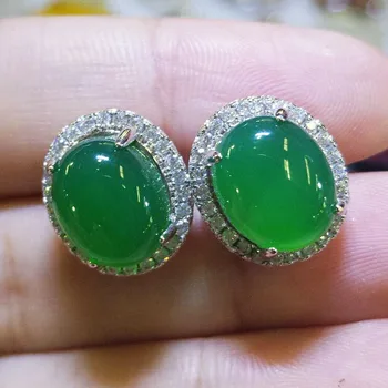 

Yu Xin Yuan Fine Jewelry 925 Mosaic Natural Green Chalcedony Circular Stud Earrings