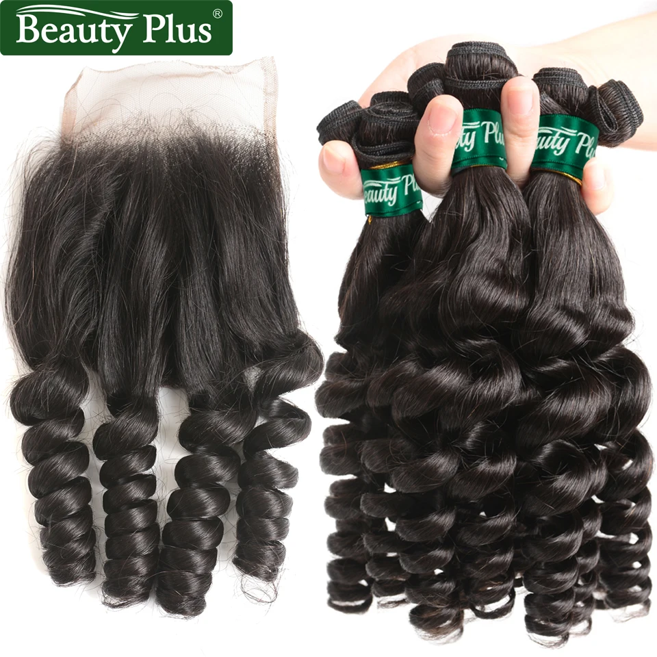 

Beauty Plus Brazilian Hair Weave Bundles with Closure Funmi Curly 3 Bundles with Lace Closure Human Hair Extension non Remy