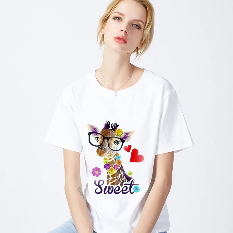 

T shirt Women 2019 New summer T-shirt kawaii sweet animal Printed Harajuku Tshirt O-neck Short Sleeve White Tops Female Clothing