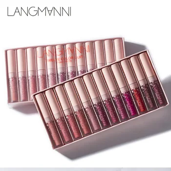 

LANGMANNI Brand 12Pieces Lips Makeup Matte Liquid Lasting Lipstick Set Moisturizer Waterproof Lipgloss Kits Make Up Cosmetics