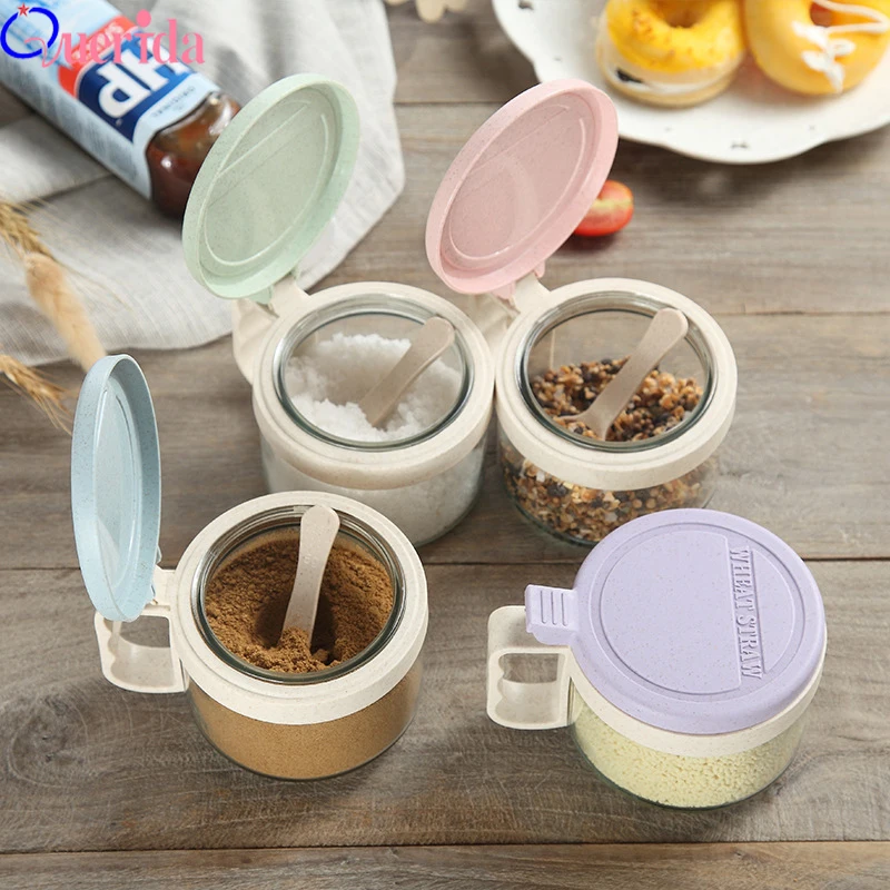 

Wheat Straw Colorful Seasoning Condiment Bottles Storage Container Condiment Jars Sugar Bowl Cruet Castor Storage Box