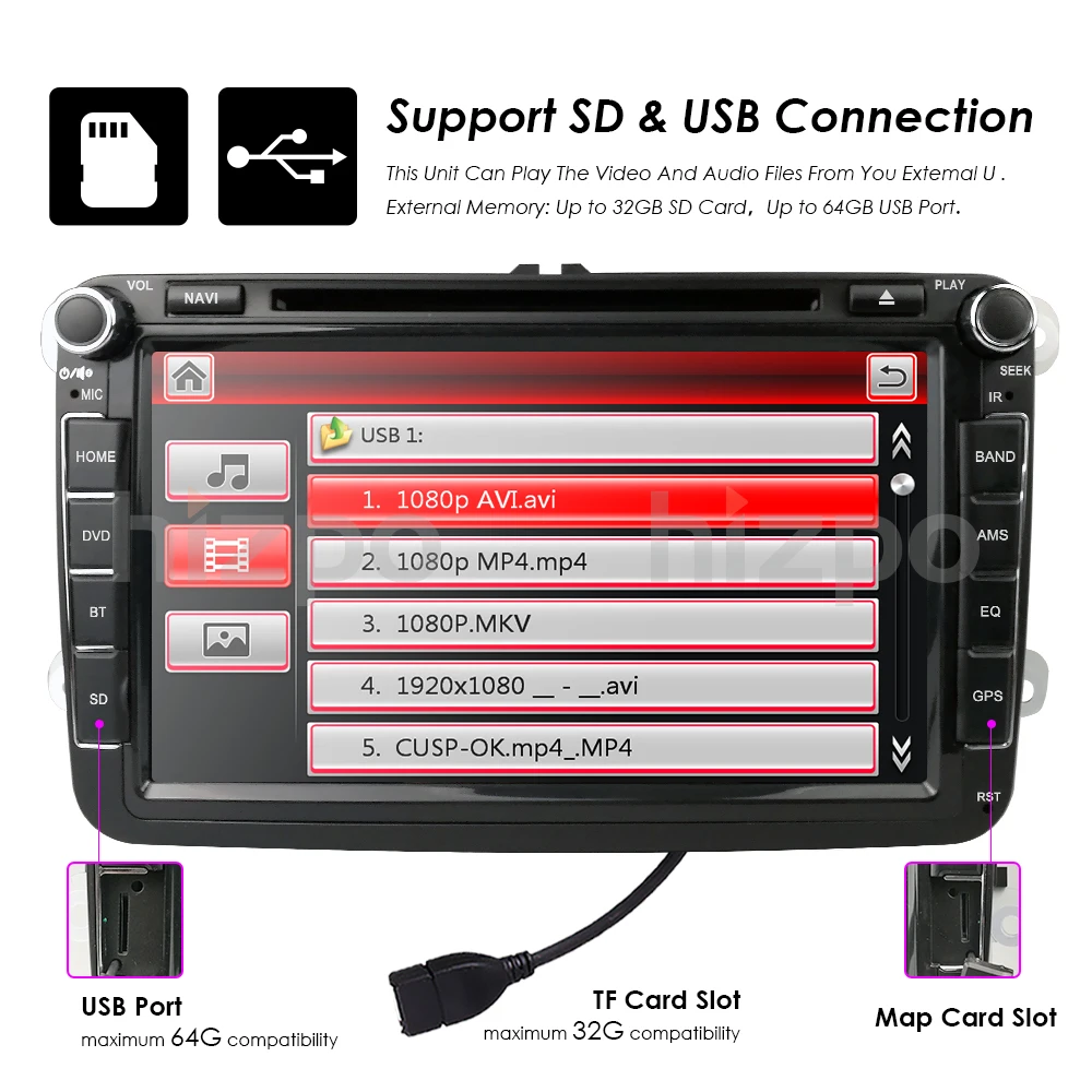 Best Hizpo 2Din 8inch Car Radio For Volkswagen VW golf 6 touran passat B7 sharan Lavida polo with Navi GPS Card Car DVD Player BT CAM 3