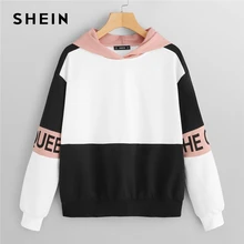 SHEIN Контрастная Толстовка Женская Осенняя Многоцветная Повседневная Толстовка С Длинными Рукавами