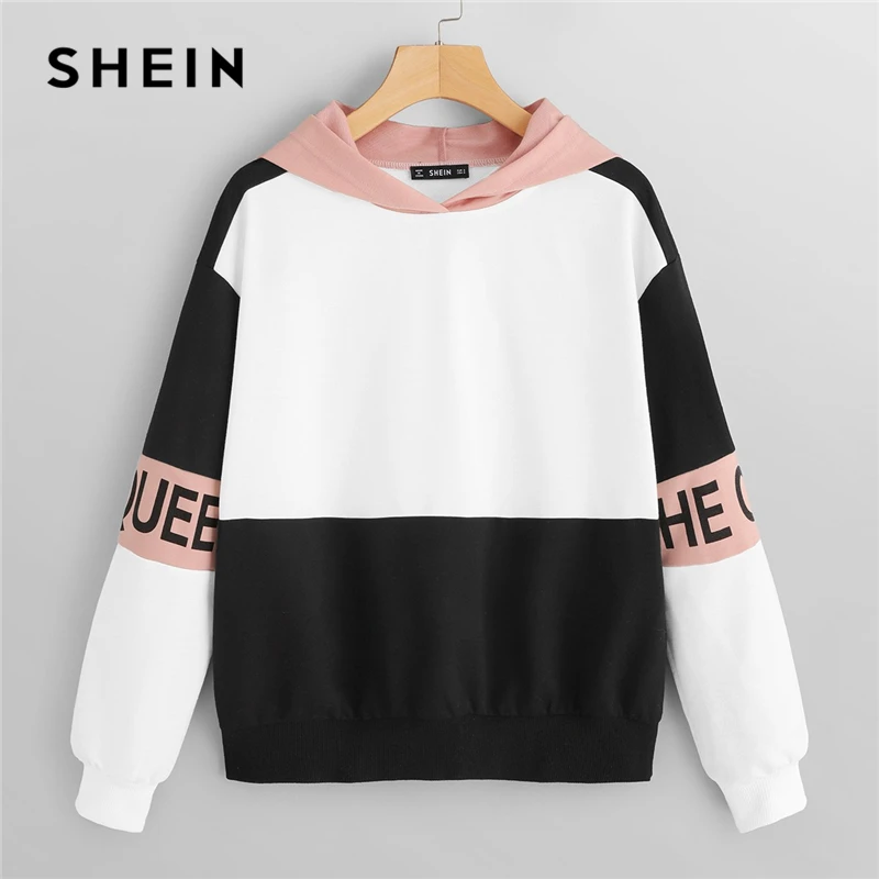 SHEIN Контрастная Толстовка Женская Осенняя Многоцветная Повседневная С Длинными