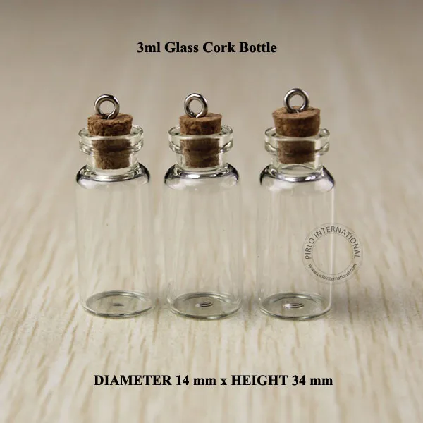 50pcs/lot 3ml Excellent Small Glass Bottles Vials With Metal Hook Decorative Corked Glass Test