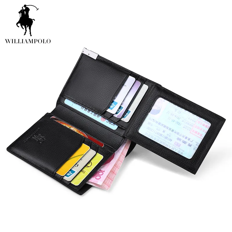 WILLIAMPOLO Men&#39;s Vertical Bifold Wallet 100% Genuine Leather Men Small Wallets Credit Card ...