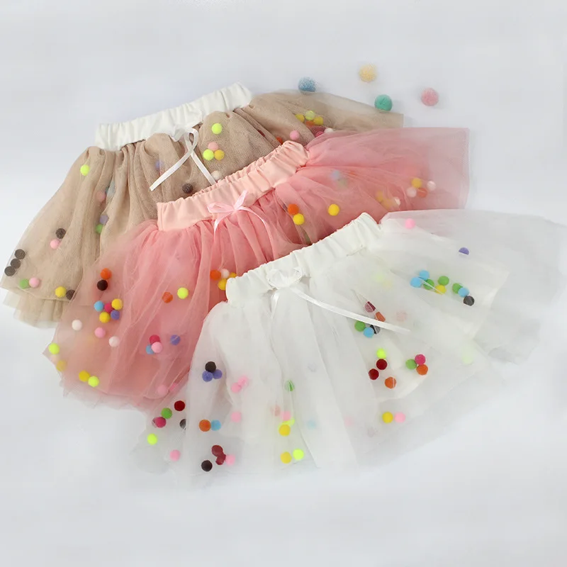 Новый юбки-пачки для девочек дети эластичный пояс Pettiskirt Девушка принцесса Тюлевая юбка красочные помпоном принцессы мини-юбка детская