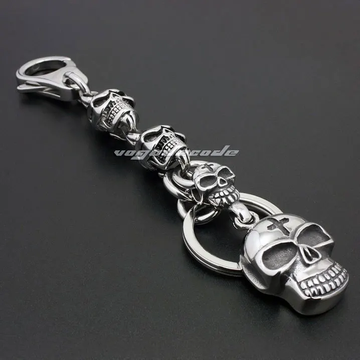 

Unique Fashion Shiny Key Buckle Solid 316L Stainless Steel Cross Skull Cool Men's Biker Rocker Keychain Keyring 6K010KC