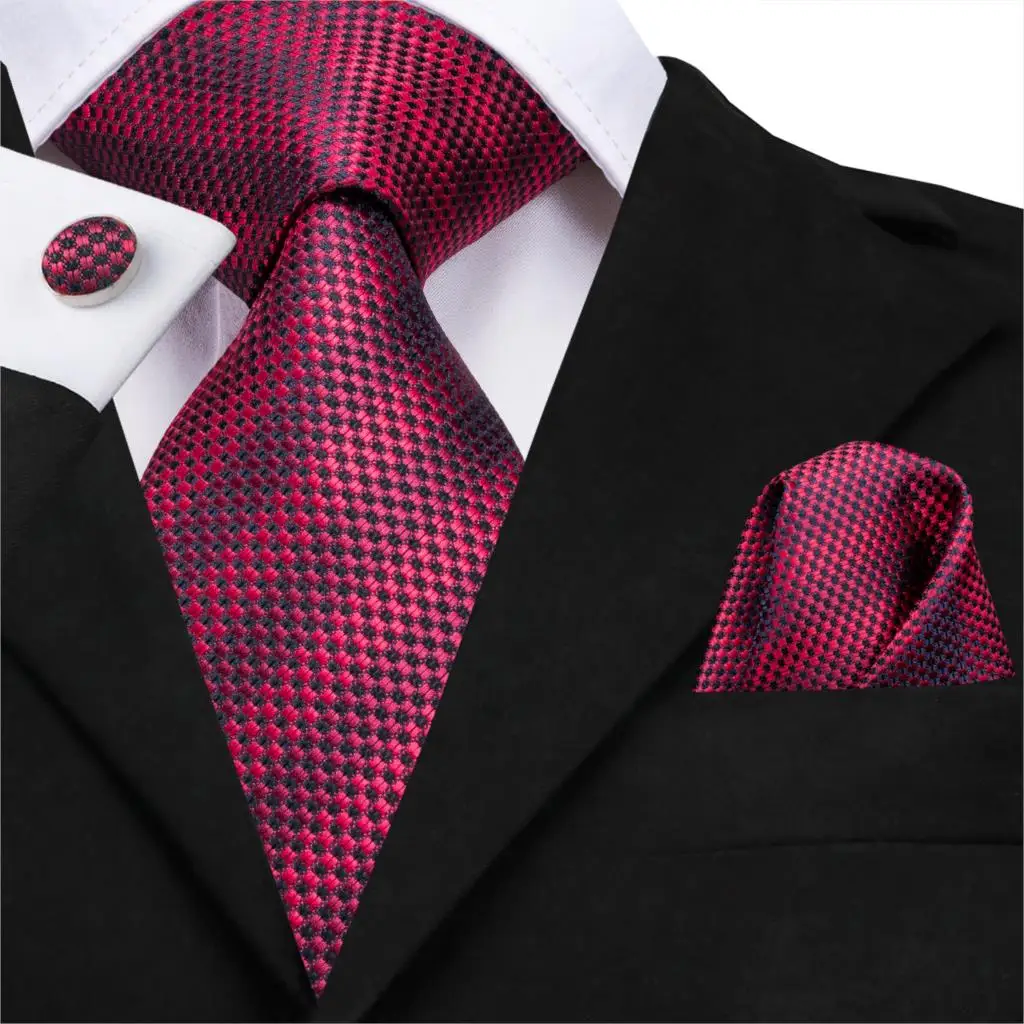 

C-3122 Hi-Tie Luxury Silk Men Tie Striped Wine Red Necktie Handkerchief Cufflinks Set Fashion Men's Party Wedding Tie Set 8.5cm