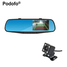 Podofo 4.3 inch IPS Screen Car Rearview Mirror Full HD 1080P Car Camera Parking Night Vision Car DVR Dual Lens Video Recorder