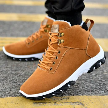 

Ankle boots warm men snow boots winter Lace-up men shoes 2019 new arrival fashion flock plush winter boots men size 39-44