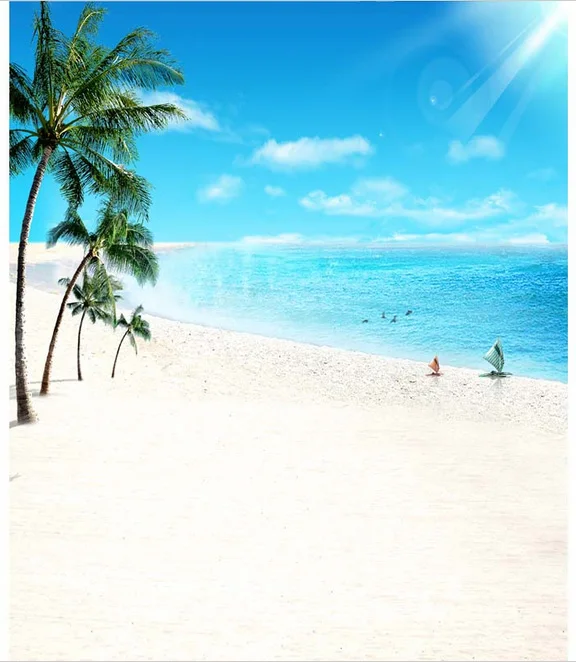 

5x7FT Sunshine Blue Sky Sail Sea Palm Tree Sand Beach Custom Photo Studio Backdrops Backgrounds Vinyl 220cm x 150cm