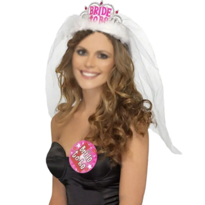 

Fashion Bride To Be Crown Tiara Veil Bachelorette Girls Night Hen Party Do Dress