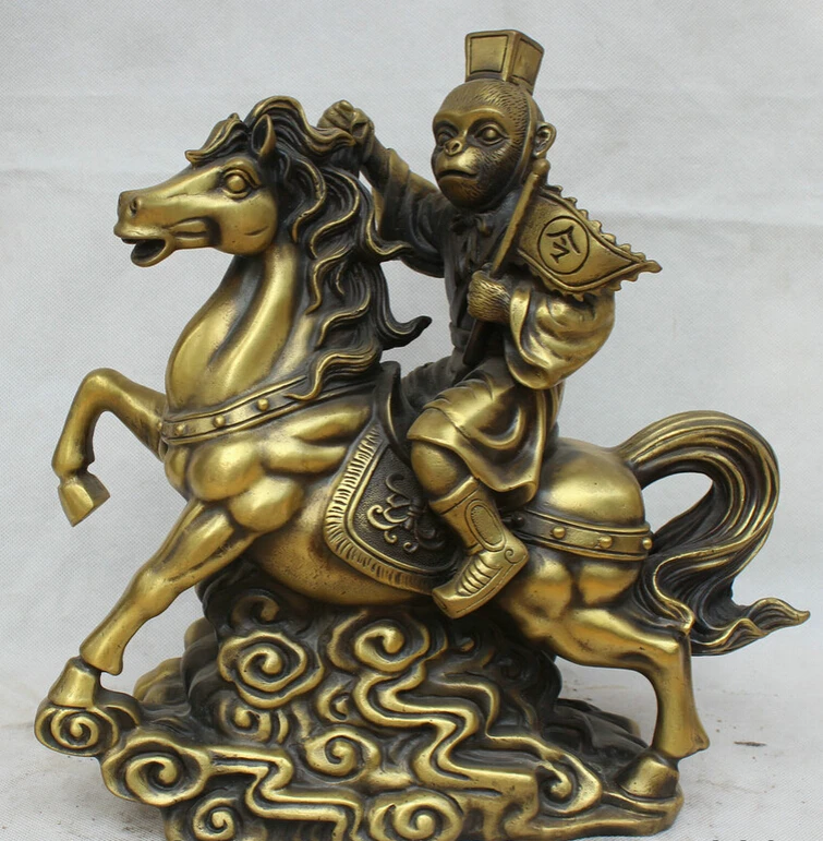 

Collectible bronze S2103 14" Chinese Copper Folk Fengshui Zodiac Year monkey Ride Horse Statue sculpture B0403