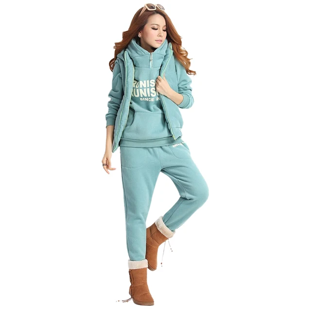 Women Tracksuits 3 Piece/Set Hoodies Sweatshirt+Vest+Pants Running Set