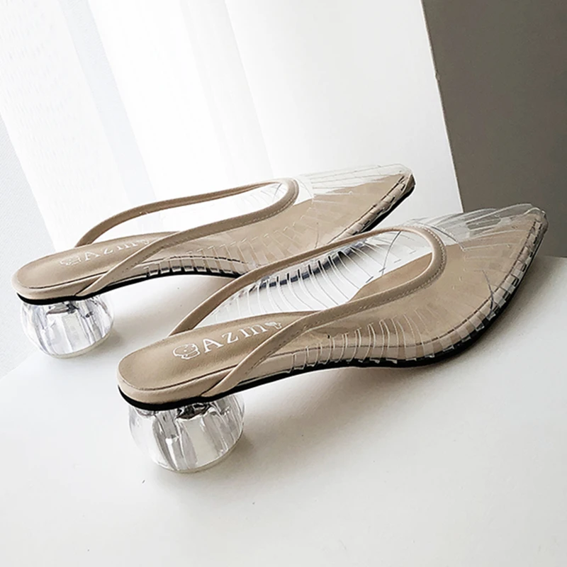 

Fashion New Women Sandals PVC Crystal Heel Transparent Women Sexy Clear High Heels Summer Sandals Pumps Shoes Slip On Sandals