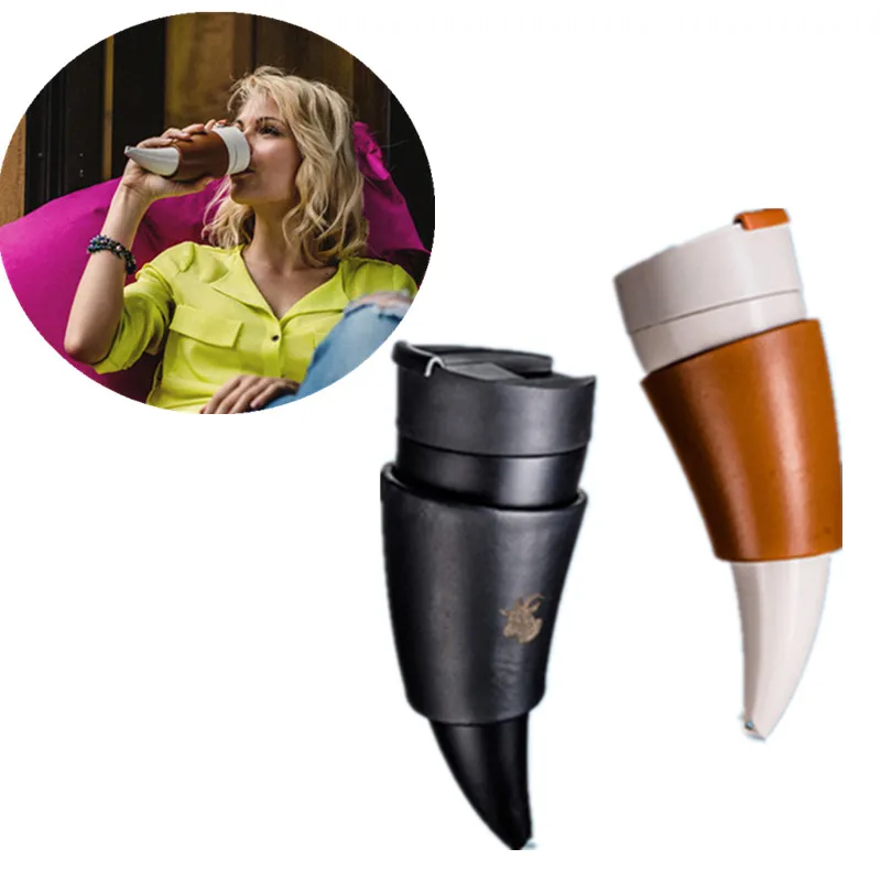 3D MUGs Novelty Goat Horns Stainless Steel Thermos Mug Coffee Cups