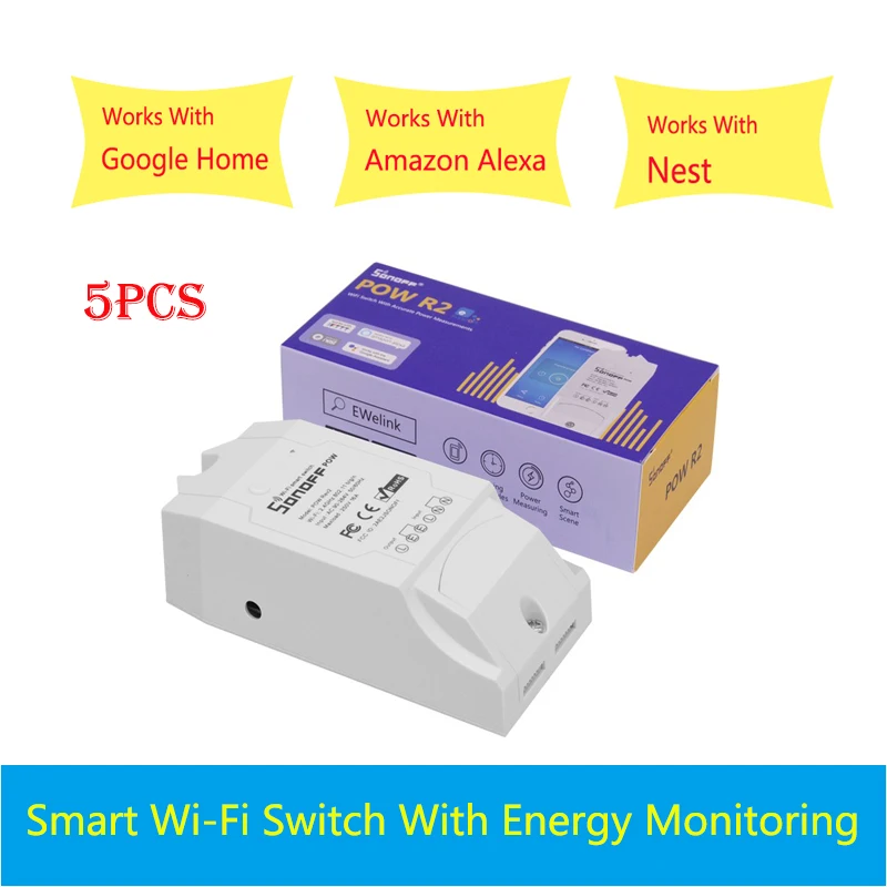 

5PCS Sonoff Pow R2 Wifi Smart Switch With Higher Accuracy Monitor Energy Usage Smart Home Power Measuring Works With Alexa