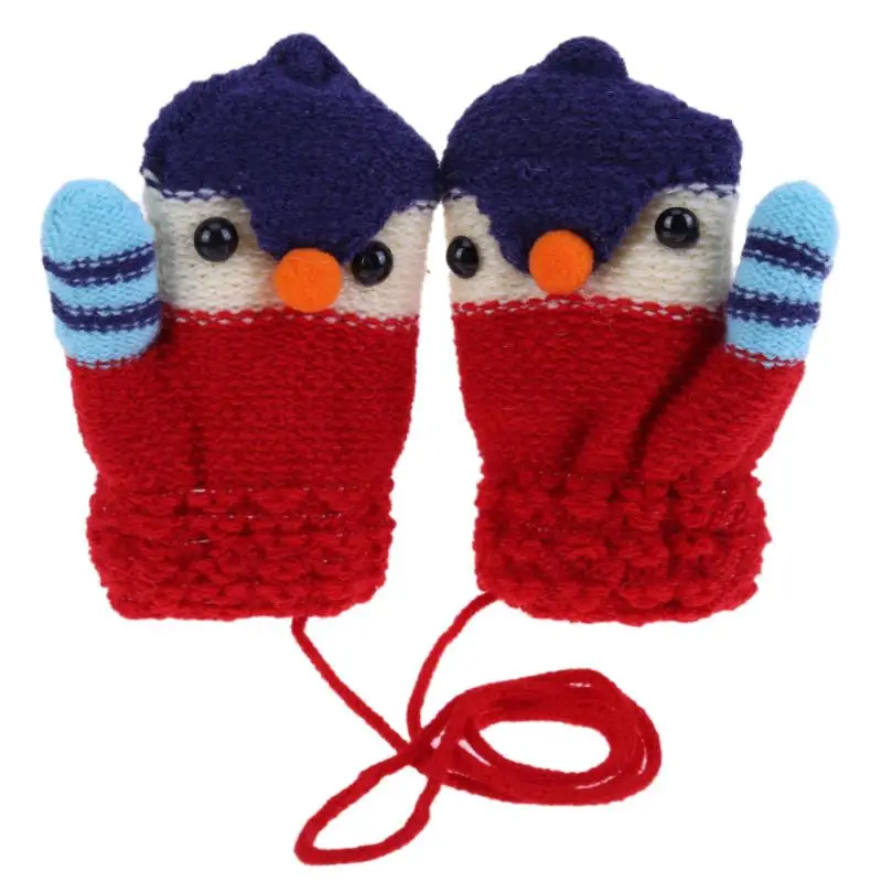 Красивая мультяшная птица дизайн детские перчатки зимние теплые перчатки ручной протектор эластичные толстые флисовые вязаные перчатки для детей мальчиков и девочек - Цвет: Красный