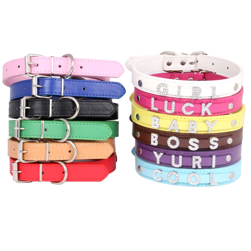 Pet Dog Target ID Name Custom Cat Collar Leather Puppy Collars for Small Medium Dogs Personalized Tags XS/M/L/XL|Воротники| |