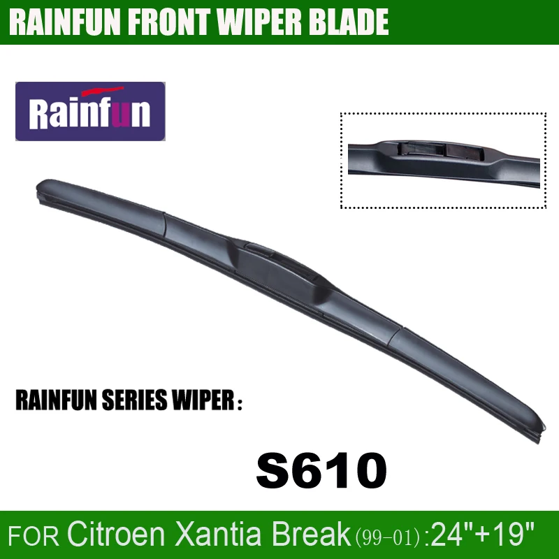 Щетка стеклоочистителя RAINFUN S610 24 дюйма + 19 дюймов для Citroen Xantia Break(99-01) 2 шт. в