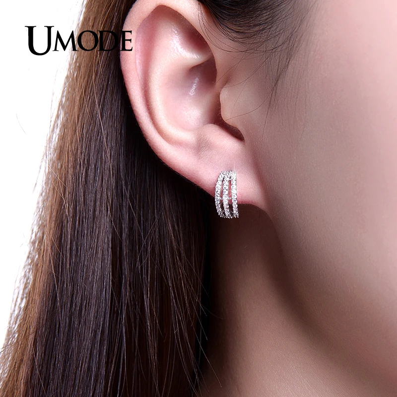 UMODE Brand Crystal Mismatched Cuff Earrings For Women Fashion Jewelry White Gold Color Boucle D'Oreille Femme Brincos AUE0243