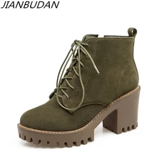 JIANBUDAN/повседневные Модные осенние женские ботильоны; ботинки на платформе и высоком каблуке; женские нескользящие зимние ботинки из хлопка; размеры 34-43