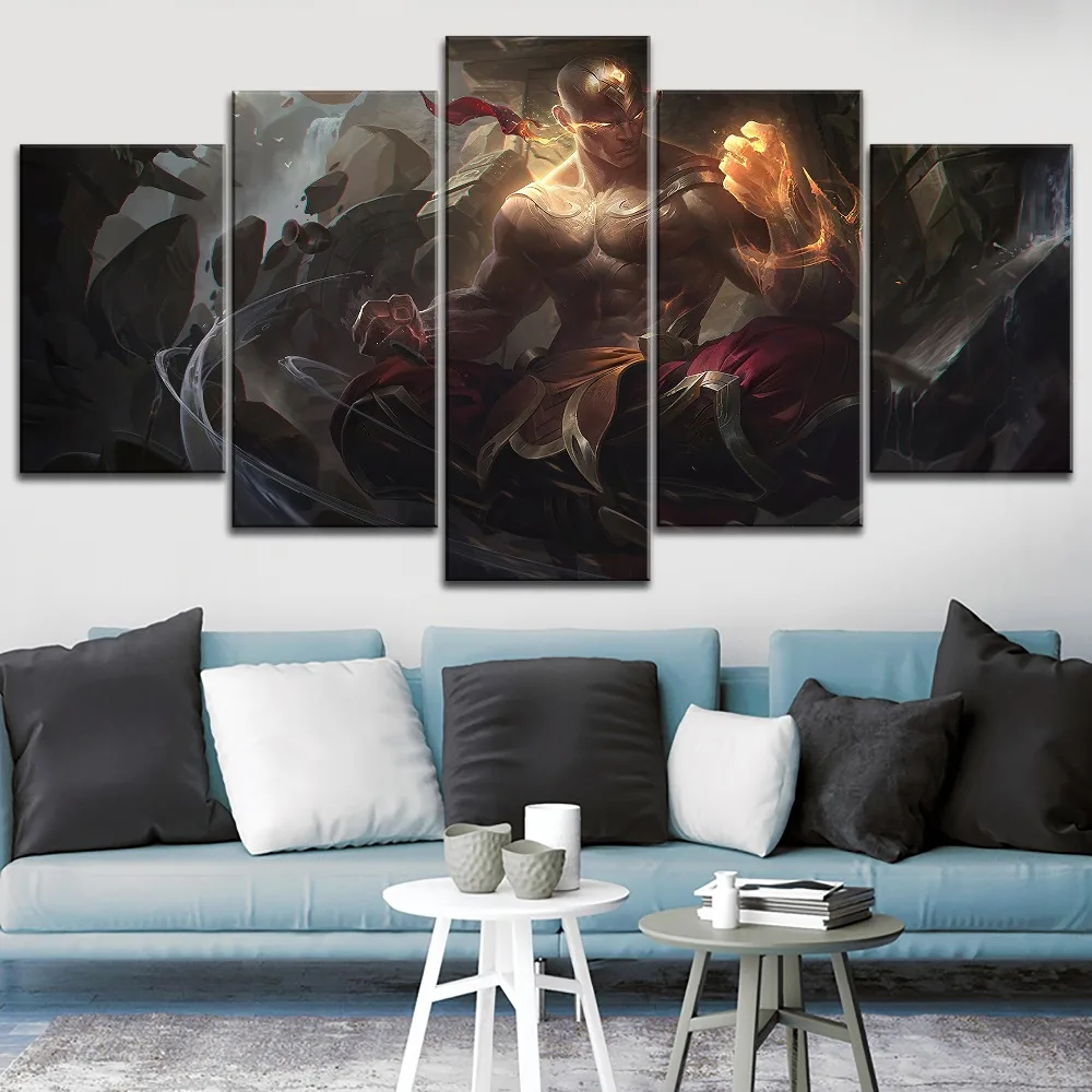 

5 Pieces Canvas Printing Game League of Legends Lee Sin Poster Type Style Framed Home Decorative Wall Artwork Modular Pictures