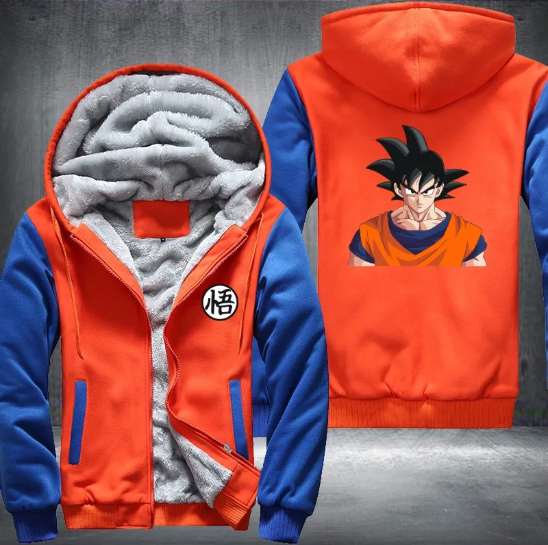 

Hot New Anime Dragon ball Thick Hoodie Son Goku Sun Wukong Winter Tracksuit Fleece Mens Zip up Sweatshirts Plus size