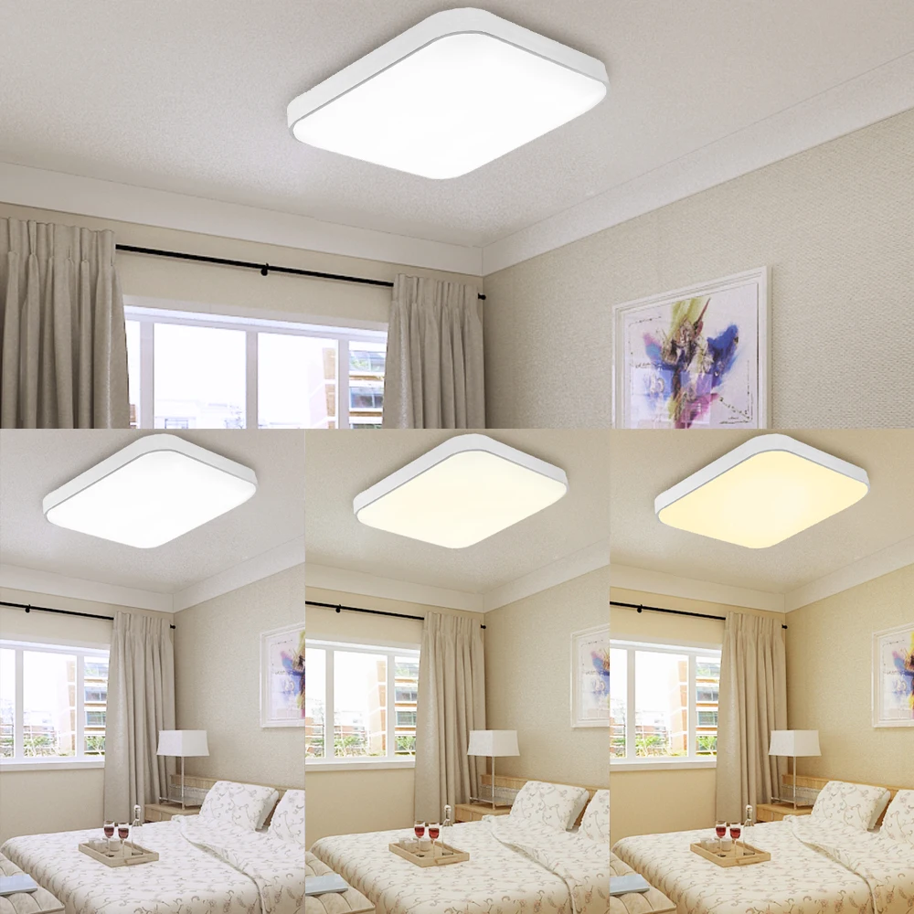 

50W Round Square Modern LED Ceiling Light Silver Border Indoor Lighting Fixture Kitchen Foyer Bedroom