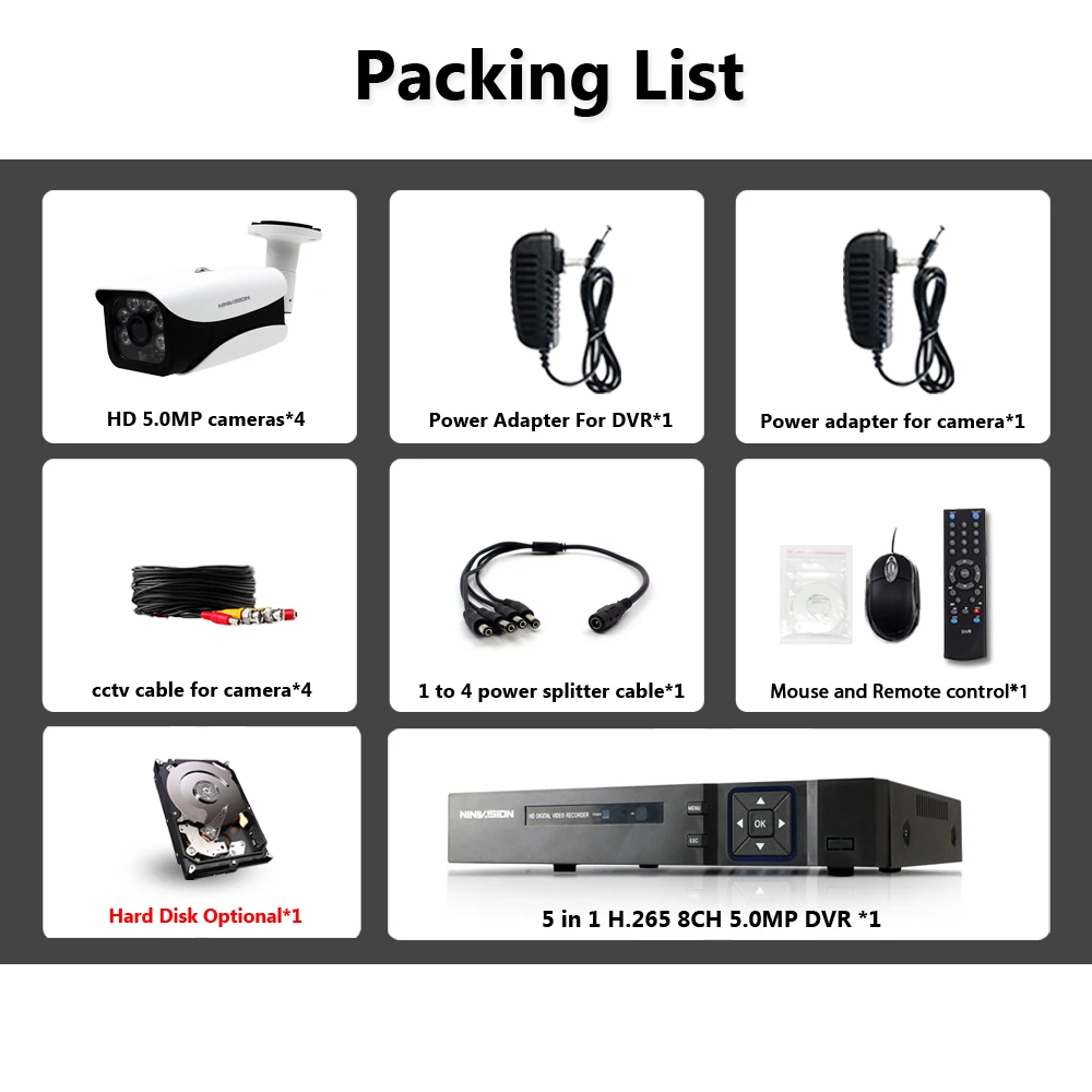  HD 5MP H.265 Video Surveillance 8 Cameras Security Camera Set For CCTV indoor Outdoor Security Came - 33036524779