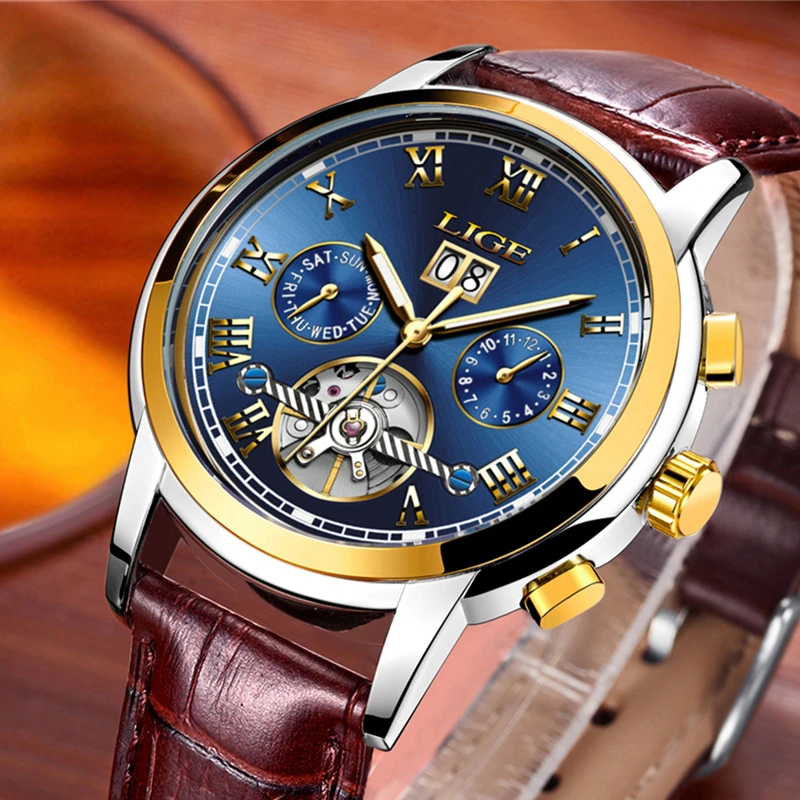 2018 LIGE Luxury Brand Automatic Machinery Watches Men Leather Waterproof Business Watch Men Quartz Clock Man Relogio Masculino