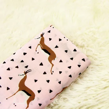 

half meter pure cotton pink cartoon little deer print fabric, handmade DIY garment dress children cloth A617
