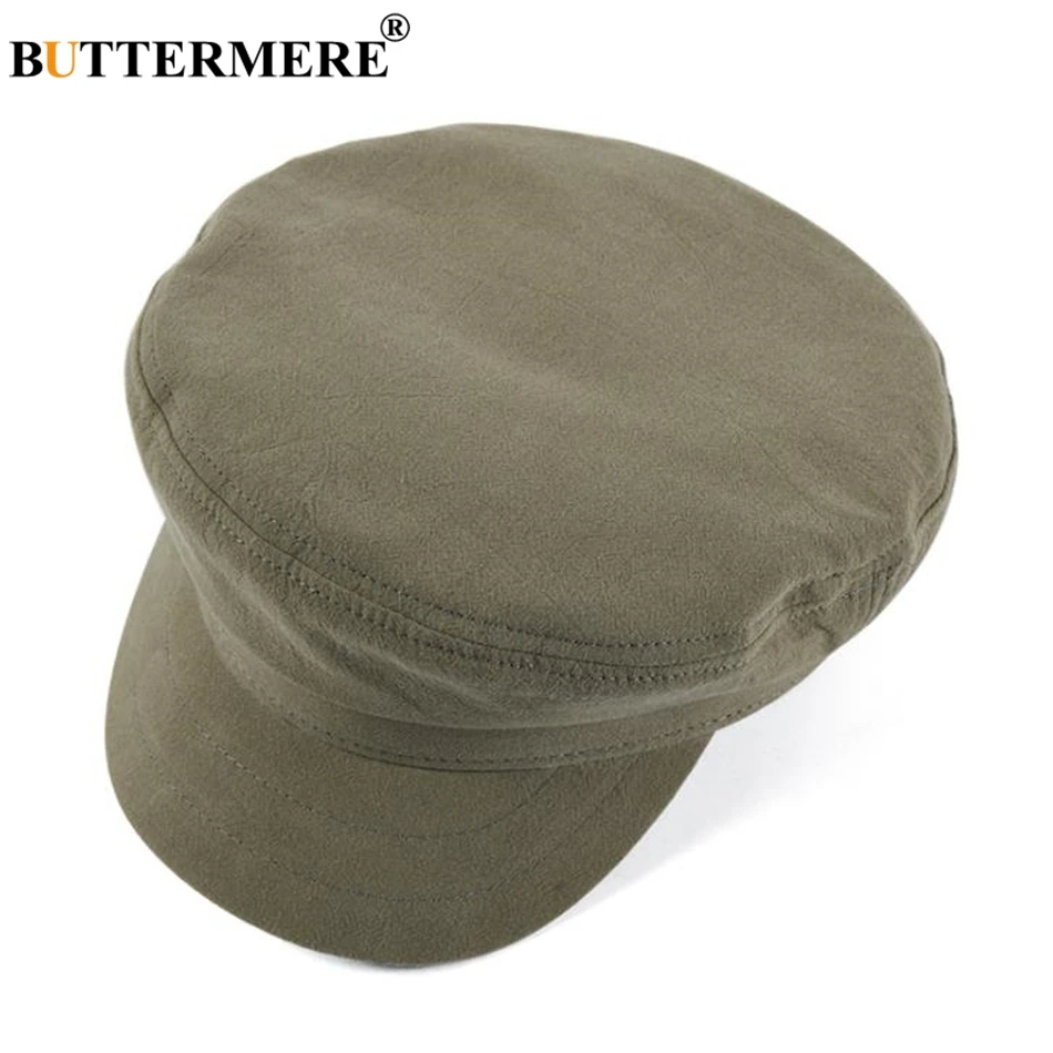 

BUTTERMERE Military Hat For Women 2019 Spring Summer Cotton Ladies Army Cap Army Green Solid Brand Female Flat Cap