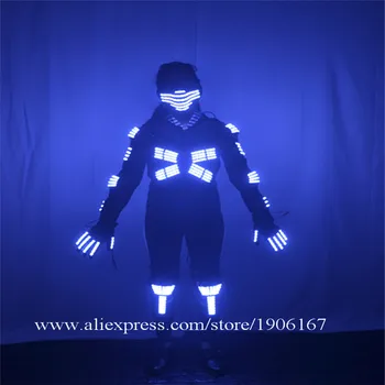 شراء RGB Led مضيئة روبوت الرجال دعوى DJ درع قناع قفازات العرض الملونة مصباح ليد يصل تزايد ازياء الأداء وتتسابق الملابس