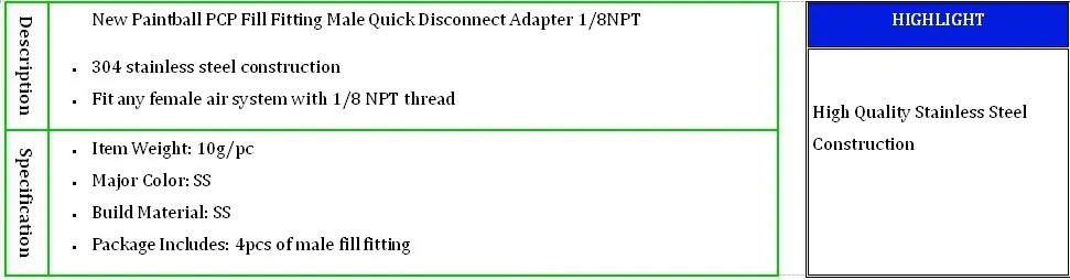 Бесплатная доставка пейнтбол PCP трубы заполнить место Мужской quick disconnect адаптер 1/8NPT мужской Нитки 4 шт. = 1 лот