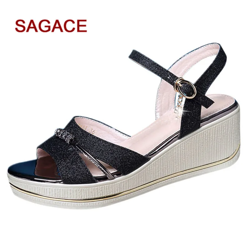 

SAGACE Women' Wedges Sandals Ankle Belt Buckle Fish Mouth Shoes Thick Bottomed Sandals 2019 Buty Damskie