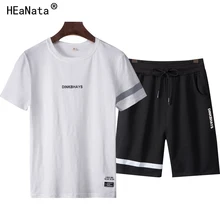 Комплект спортивных костюмов для мужчин, брендовые летние костюмы для фитнеса, 2 шт., топ и шорты, модный мужской комплект из 2 предметов, футболка и шорты, спортивный костюм