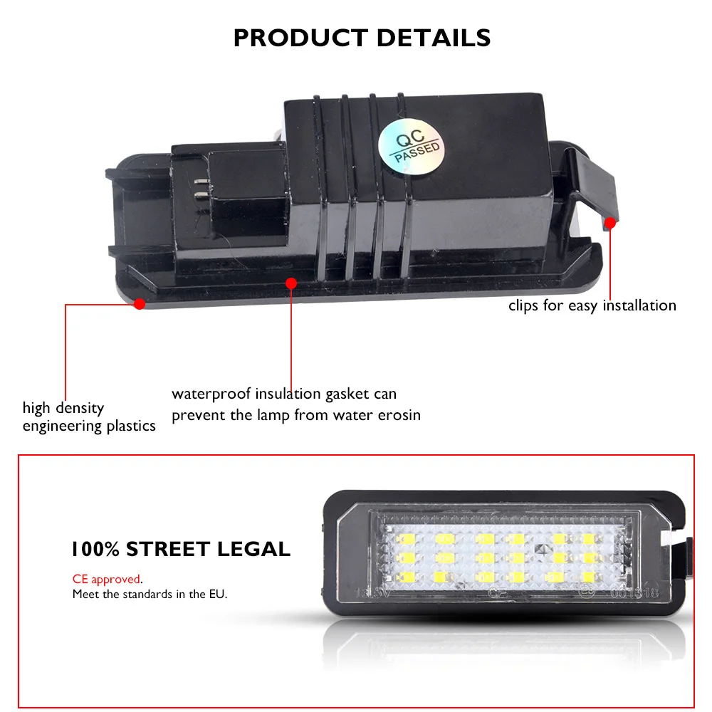 Светодиодный светильник для номерного знака, 2 шт., автомобильные Внешние аксессуары, подходят для volkswagen Lupo polo Scirocco CC VI EOS GOLF 4 5 6 7