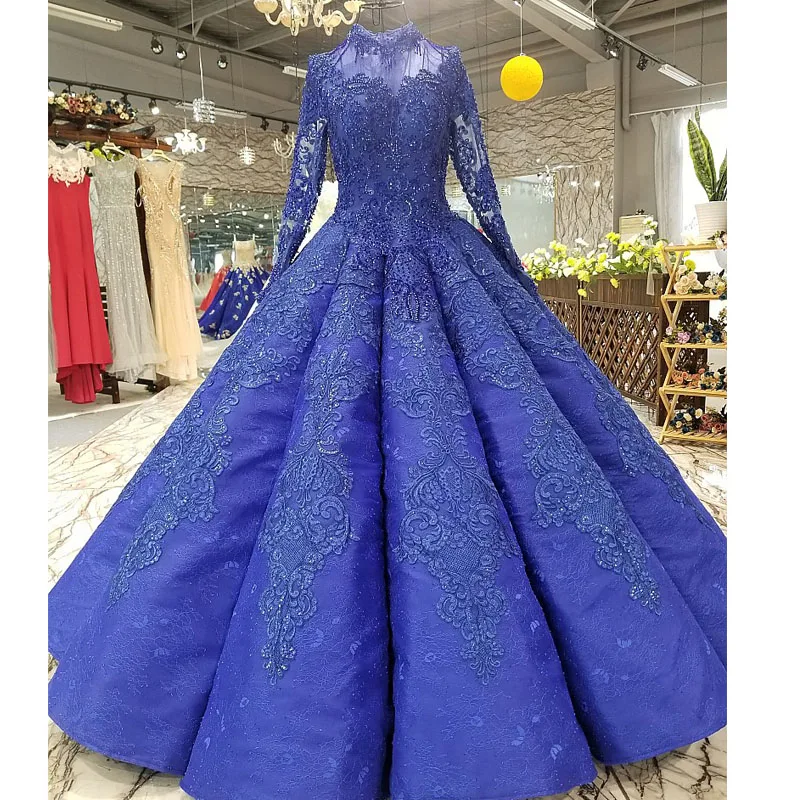 Royal Blue Arabic Evening Dresses Long 2019 Floor Length Beaded Appliques Ball Gown Party Formal Dress Muslim Real Pictures