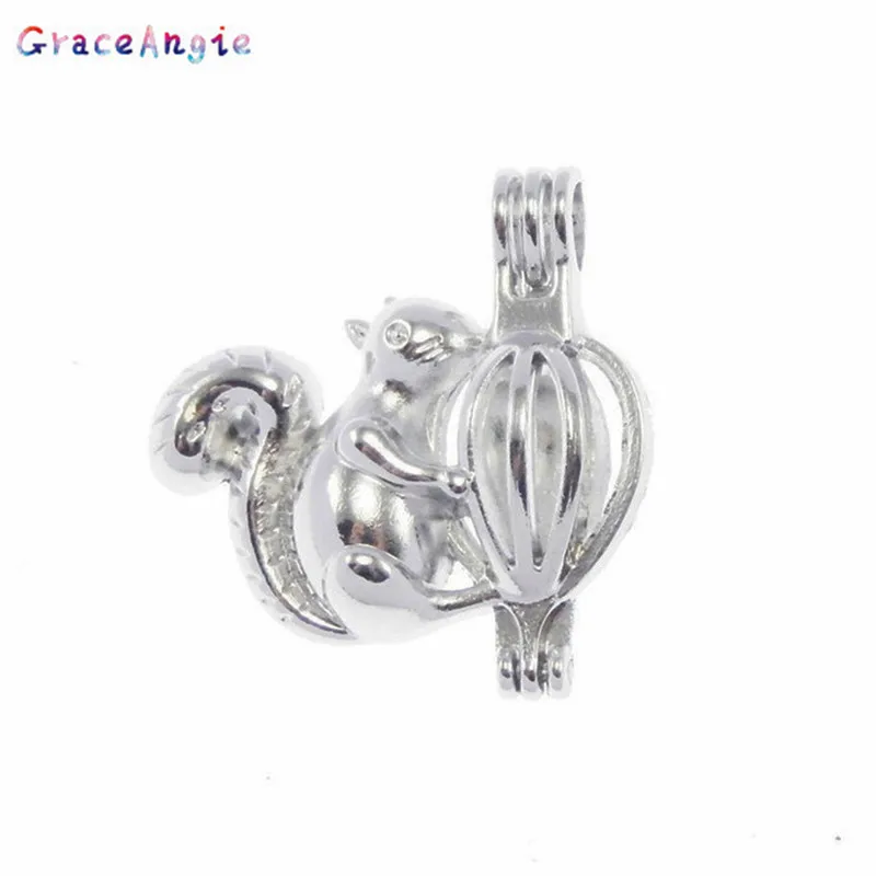 

GraceAngie Beads Cage Locket Can Be Opened Phase Box Pendant Jewelry Accessories White K Zinc Alloy 1 pc Cute Squirrel Acorn