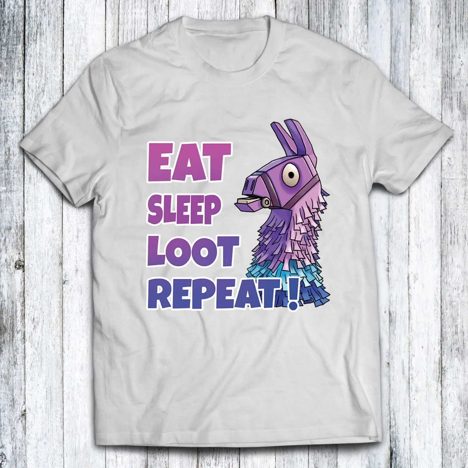 Футболка в стиле Харадзюку с надписью Fort Eat Sleep Loot Repeat Battle Royale черно белая футболка