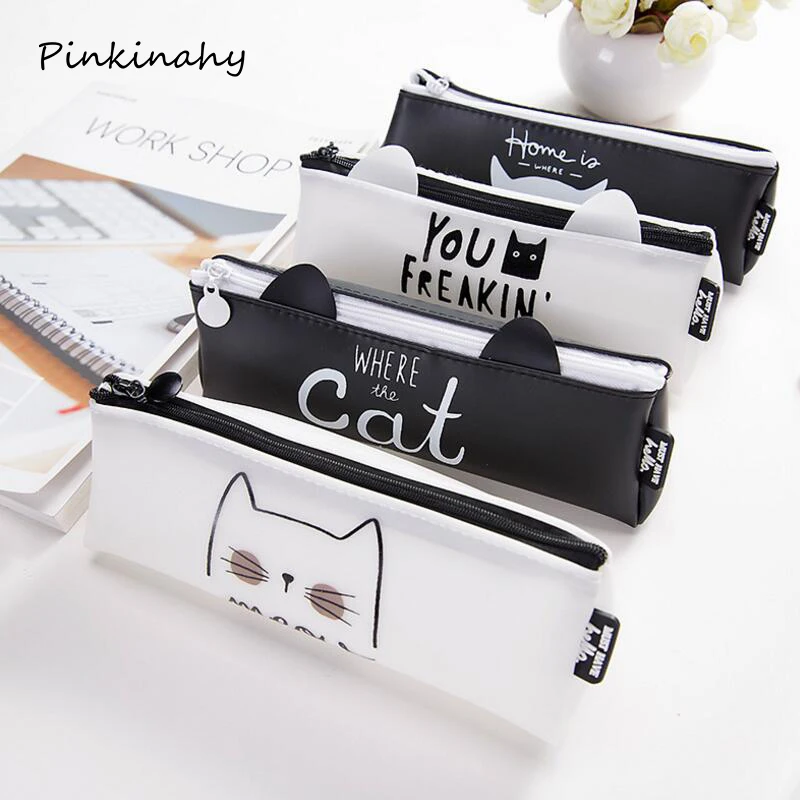 Lovely Cat TriangleSilicone Waterproof SchoolPencil CaseStationery PencilcaseHGU 
