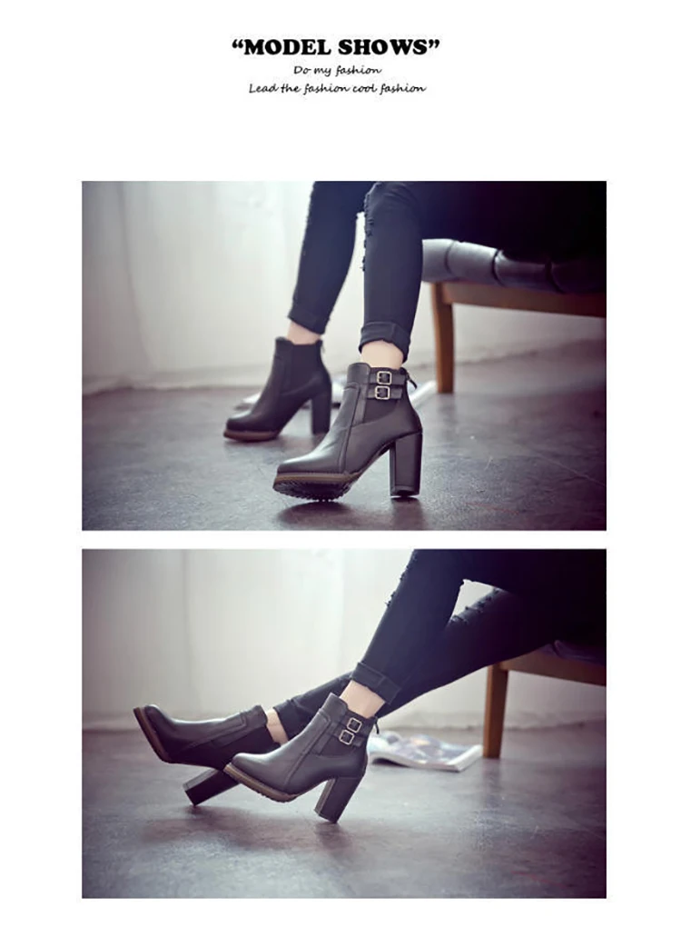 Г., новые женские зимние ботинки женские ботинки женская обувь на высоком каблуке с пряжкой, Ботинки martin женская зимняя обувь женские ботинки