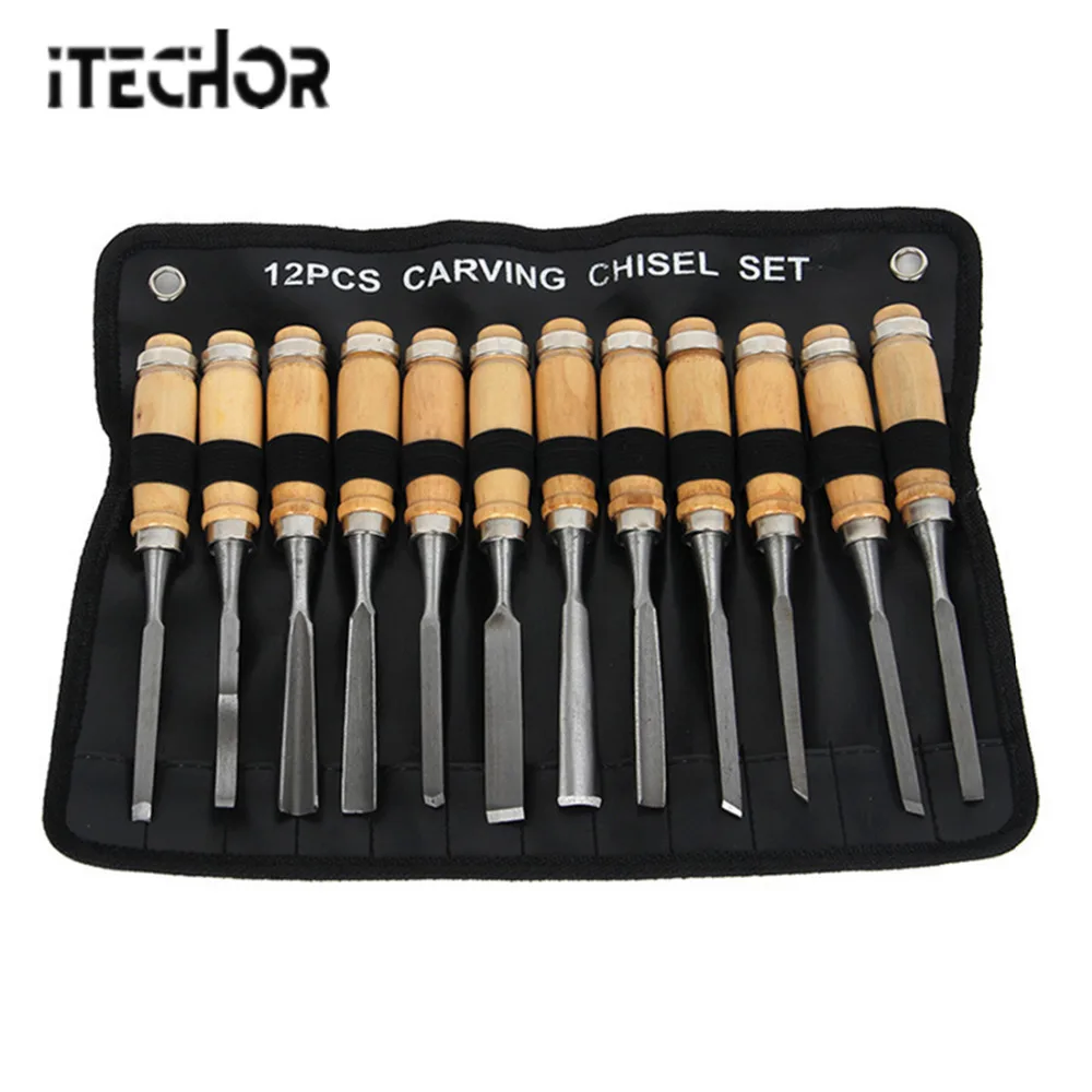 

ITECHOR 12 Pcs Tool Set Carving Chisel Set DIY Hand Wood Carving Tools Carving Knife For Nerf Modification Wood Color Silver