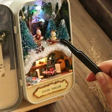 Snow Dream Doll House 3D DIY Miniature Wooden Puzzle Dollhouse Mini Furniture Decoration Toy for Kid