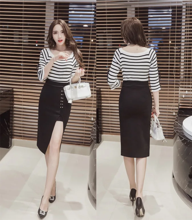 MSSNNG 2018 Slim split high waist bag hip skirt long skirt elegant professional skirt step skirt (24)