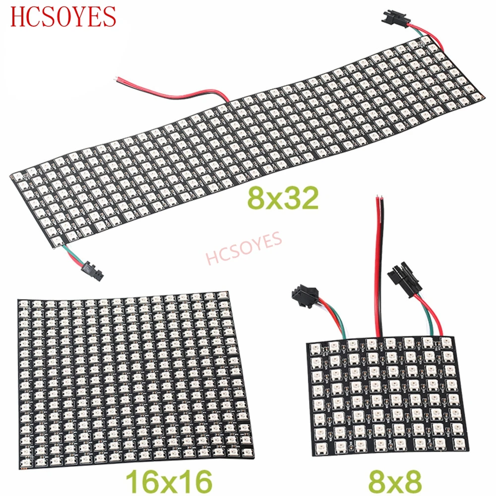 DC5V 8x8/16x16/32x8 WS2812B светодиодный Pixel panlel 2811 ic индивидуально адресуемый Светодиодный модуль rgb Светодиодный радиатор Цифровой пикселей панель