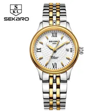2017 SEKARO Famous Brand Ms Business Automatic Self Wind Watches Black Dial Transparent Glass Silver Case Stainless Steel Band