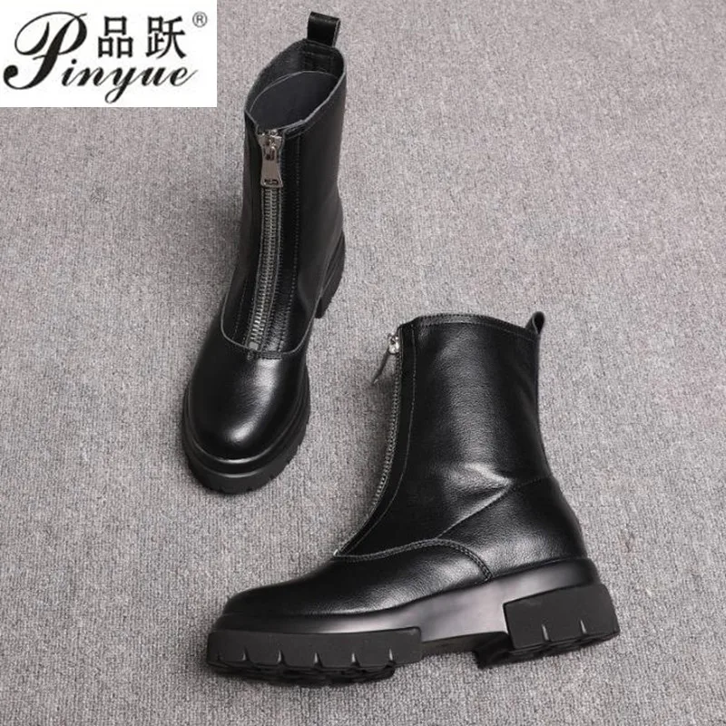 

Brand Women High Platforms Ankle Boots Punk Genuine Leather Autumn Winter Shoes Woman Party Club Pumps Boots